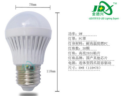 深圳市金德興照明 12W超亮E27螺口LED球泡燈，節(jié)能批發(fā)熱銷(xiāo)之選